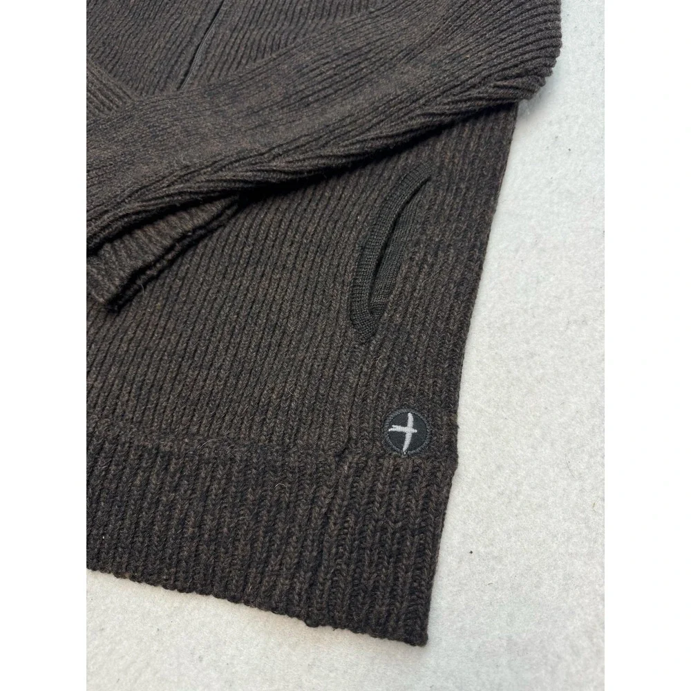 Relwen Sweater Mens XL Brown Wool Nylon Full Zip Mock Neck Knit Thumbholes
